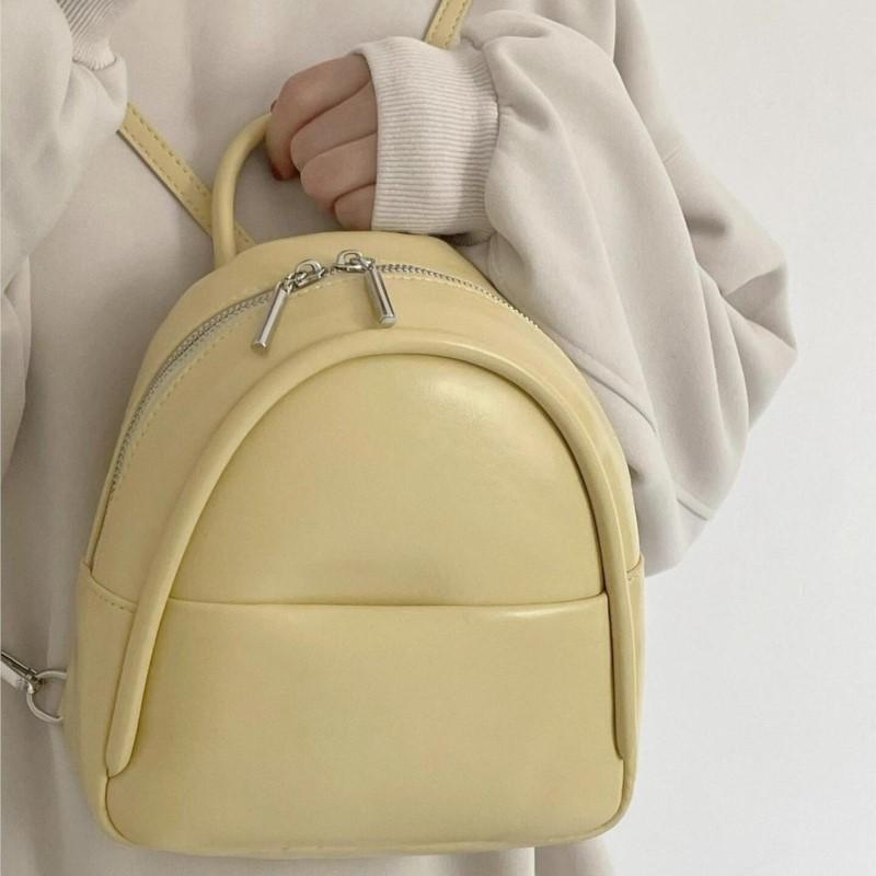 Sweet Cute Yellow Backpack Women Solid Color Small Capacity Leather Daypack Ladies Versatile Lightweight Mini Mochilas Mujer New