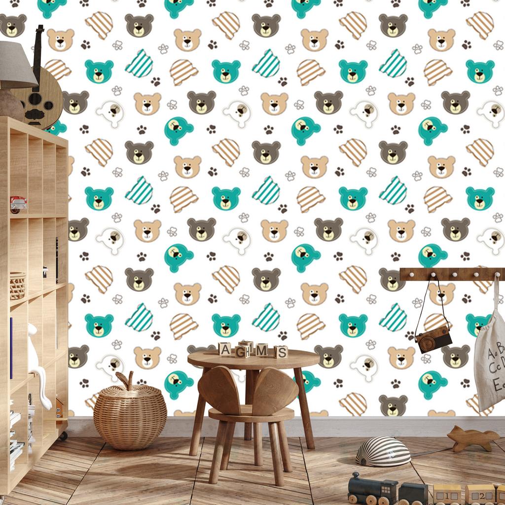 Colorful Teddy Bear Paw Stripes Wallpaper for Living Room and Bedroom 50x1000