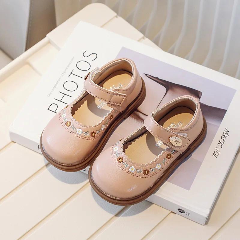 Детская кожаная обувь весна осень универсальные детские туфли Мэри Джейн модные вышитые цветы повседневные туфли принцессы для девочек
