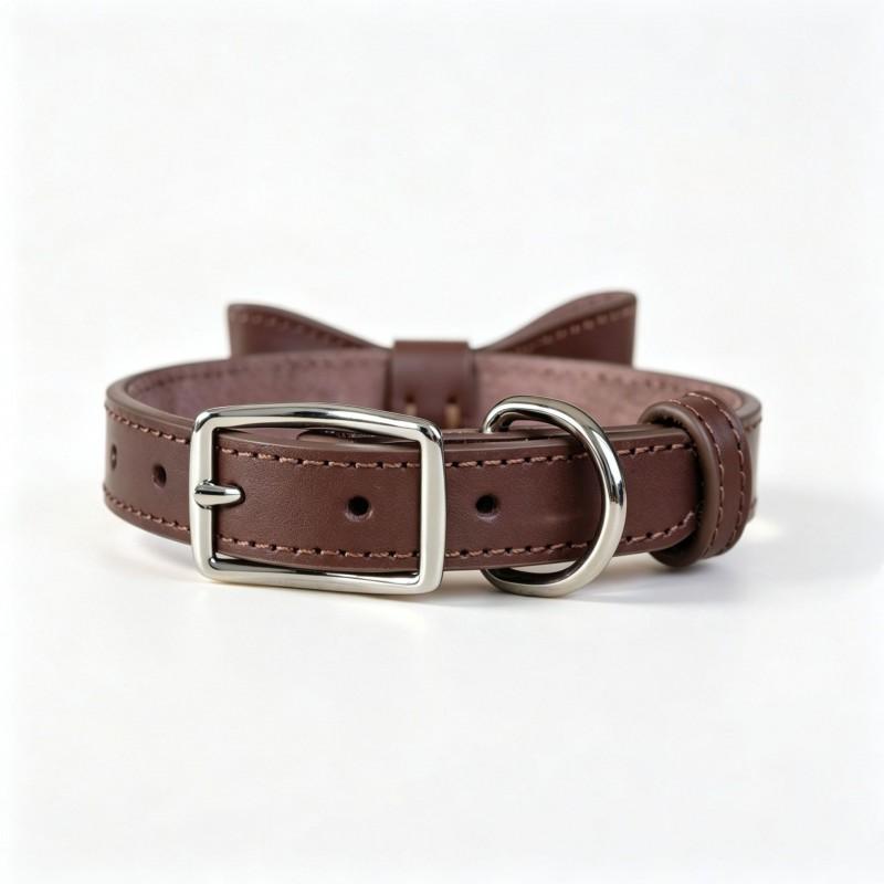 Pet Bow Genuine Leather Dog Collar Small Medium Dogs Multi-color Head Layer Cowhide