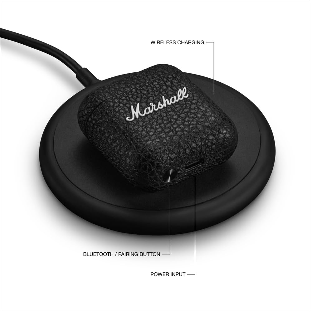 Беспроводные наушники-вкладыши Marshall Minor IV, Черные, Bluetooth, Зарядка Qi и Поддержка звонков [Официальный японский продукт]