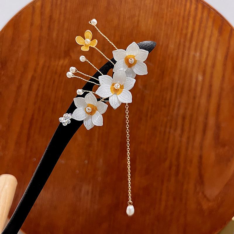 Национальный стиль Жемчужный цветок Кисточка Кисточка Кисточка Подвеска Аксессуар для ханьфу Заколка для волос Женская Новая китайская Древний стиль Заколка для волос с колокольчиком и орхидеей
