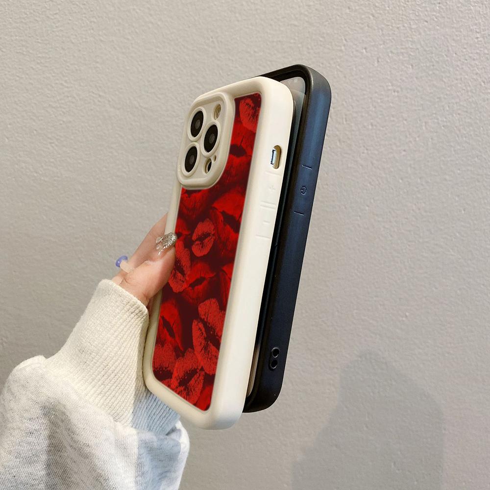 LZ23 Lips Kiss Heart Design Art Silicone Phone Case for iPhone 11 13 14 15 16 Pro Max 7 8 16 Plus 12 Mini XS Max XR Shockproof Back Cover