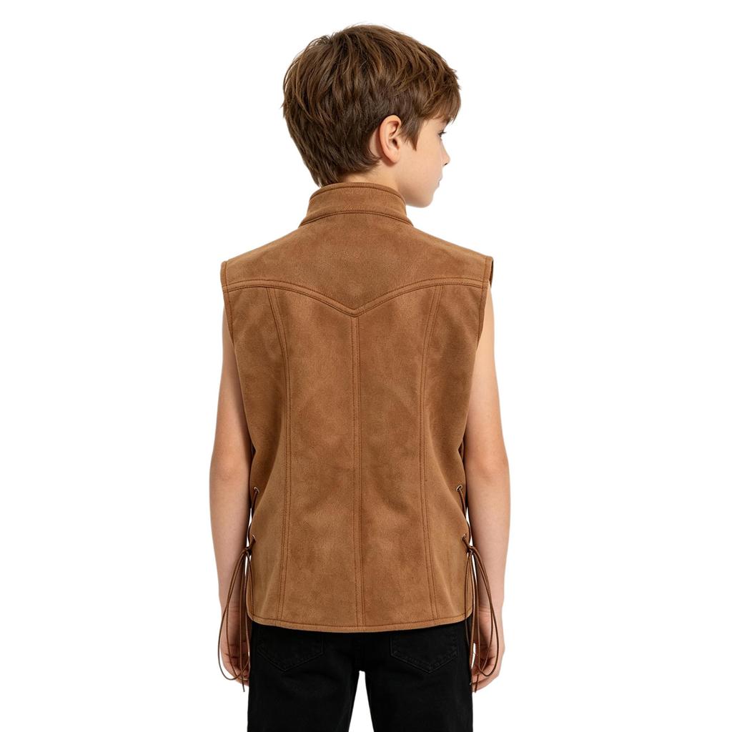 Kids Pirate Waistcoat Renaissance Stand Collar Button Closure Side Lace Up Vest for Halloween Cosplay Party Fancy Dress