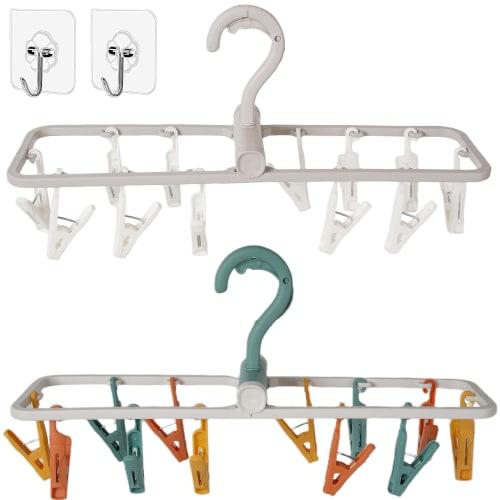 AMUU Folding Hanger, Square Clothes Dryer with 24 Clothespins, Multifunctional Travel Hanger, Rotating Clothes Dryer, Portable Laundry Hanger, Space-S