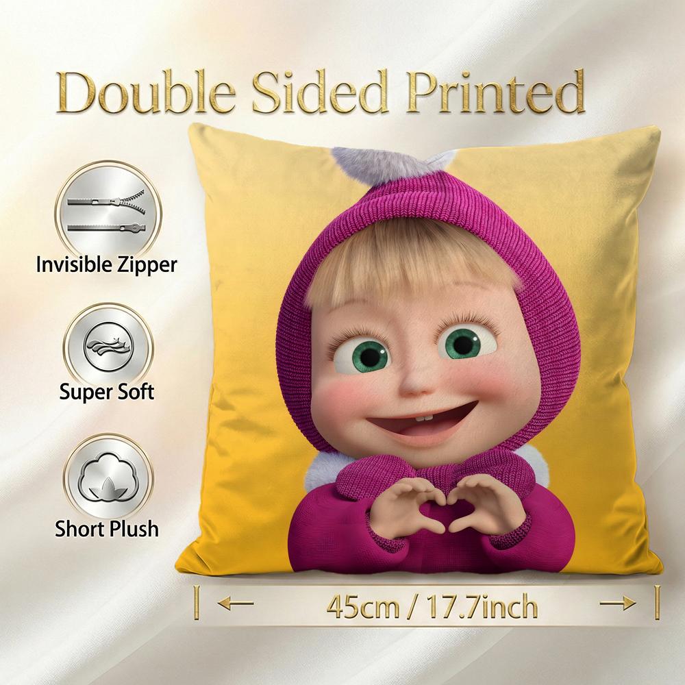 Cartoon Masha And The Bear Cushion Cover 1Pcs Decorative Covers Soft Cushion Case For Sofa Couch Decor 40X40 45X45 Pillowcases