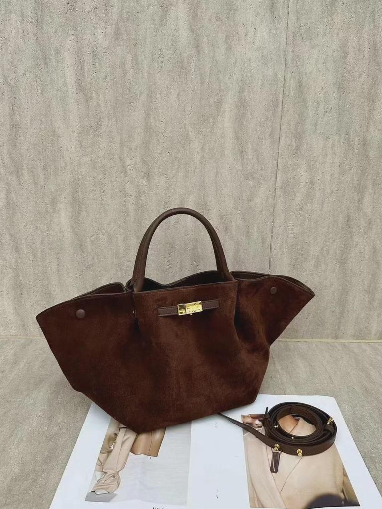 Vintage-Style Folding Basket Tote: Large Capacity Cowhide Bag for Women