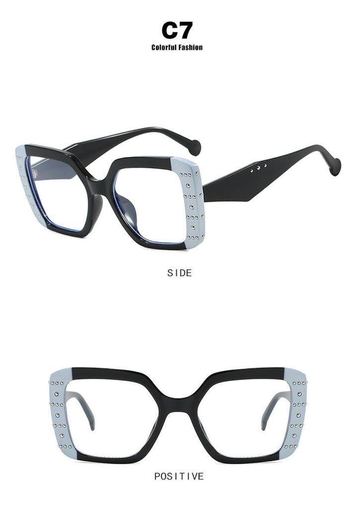 2025 Retro Matte Rivet Anti-Blue Light Glasses Frame for Women - High-End Color Block Design
