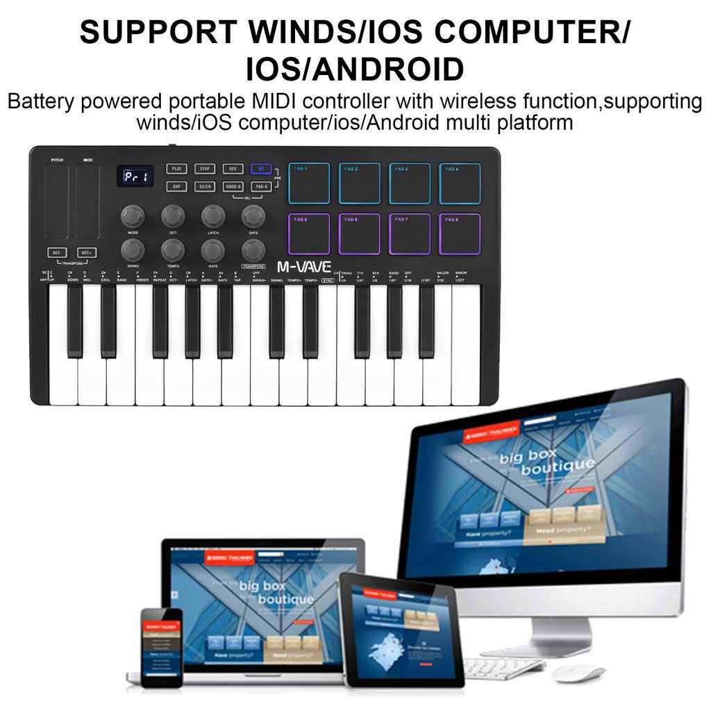 M-VAVE 25-клавишная MIDI-клавиатура Мини-портативная USB-клавиатура MIDI-контроллер с 25 скоростями