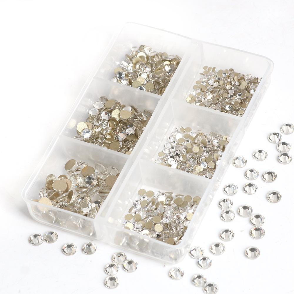 Украшения для ногтей 6 сеток стеклянные кристаллы стразы белого цвета смешанные супер вспышка плоское дно бриллиант цветной дизайн ногтей бриллиант