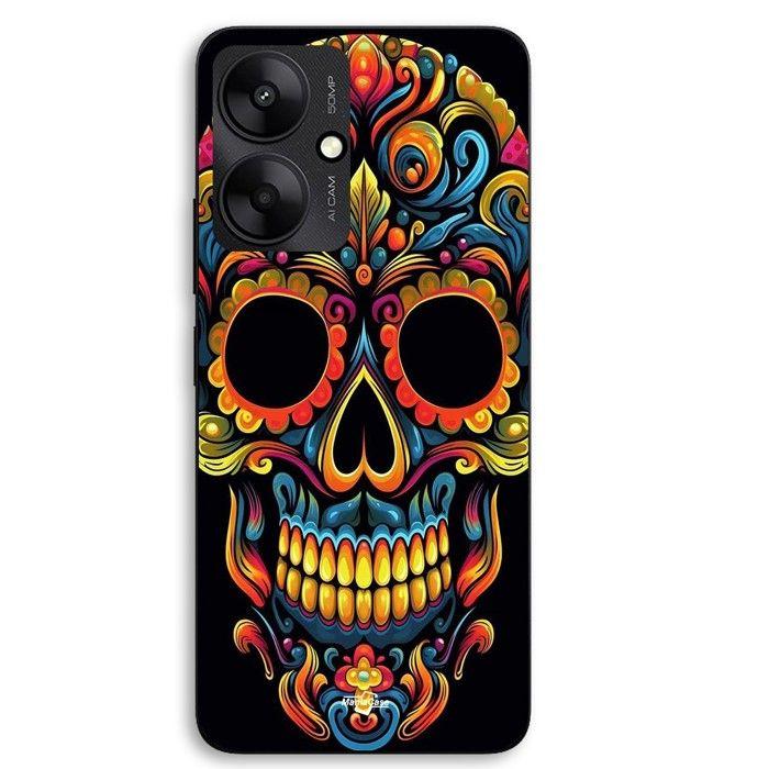 Coque téléphone - MANIACASE - Xiaomi Redmi 13C 5G - Silicone TPU - Tête de mort calavera colorée - Noir