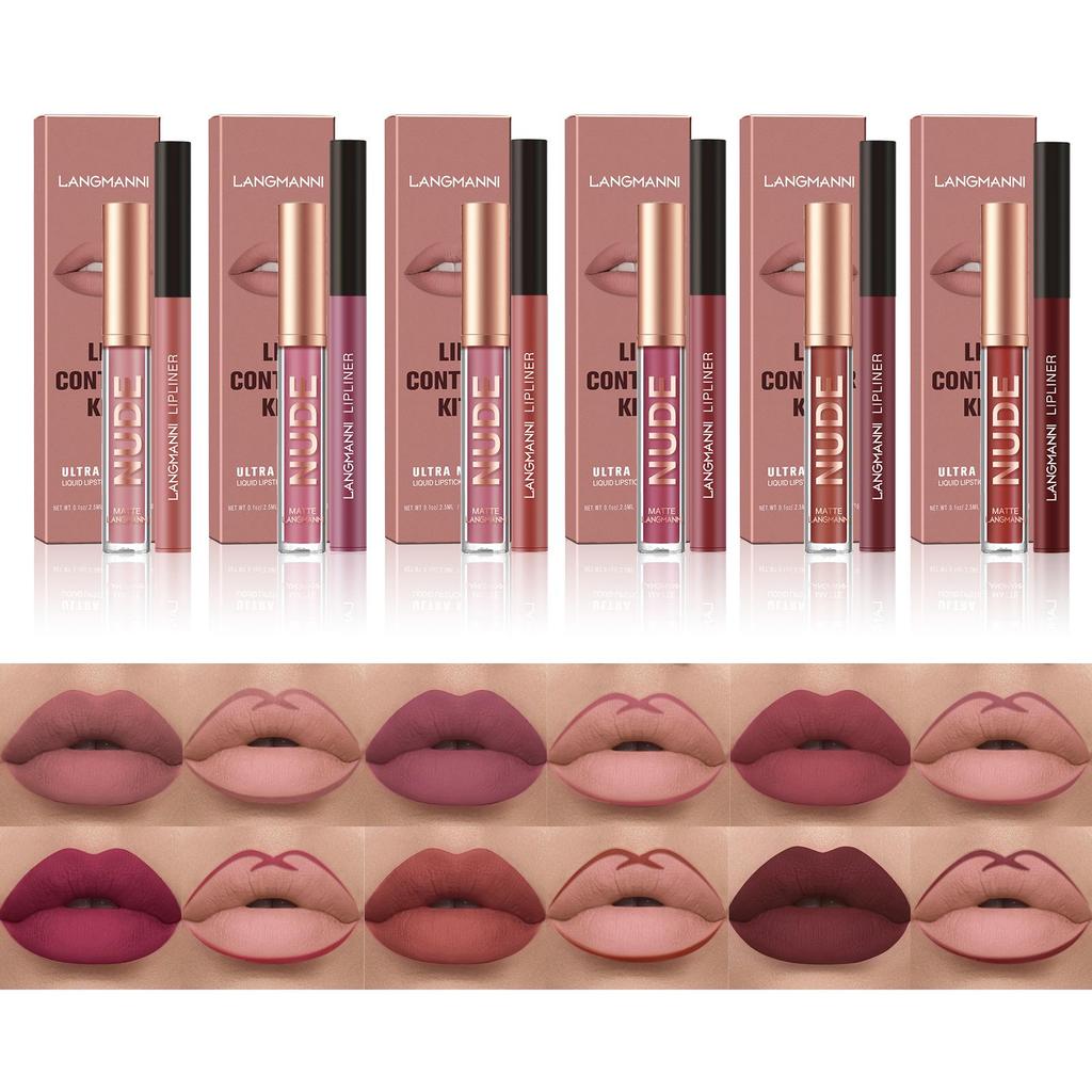 Langmanni 2-Piece Matte Lip Gloss & Liner Set - Long-Lasting, Smudge-Proof Makeup