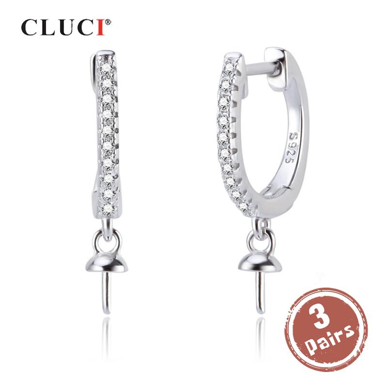 CLUCI 3 пары Настоящие серьги-кольца из стерлингового серебра 925 пробы с цирконами, ювелирные изделия для женщин, для вечеринки, крепление для сережек с жемчугом из стерлингового серебра SE134SB