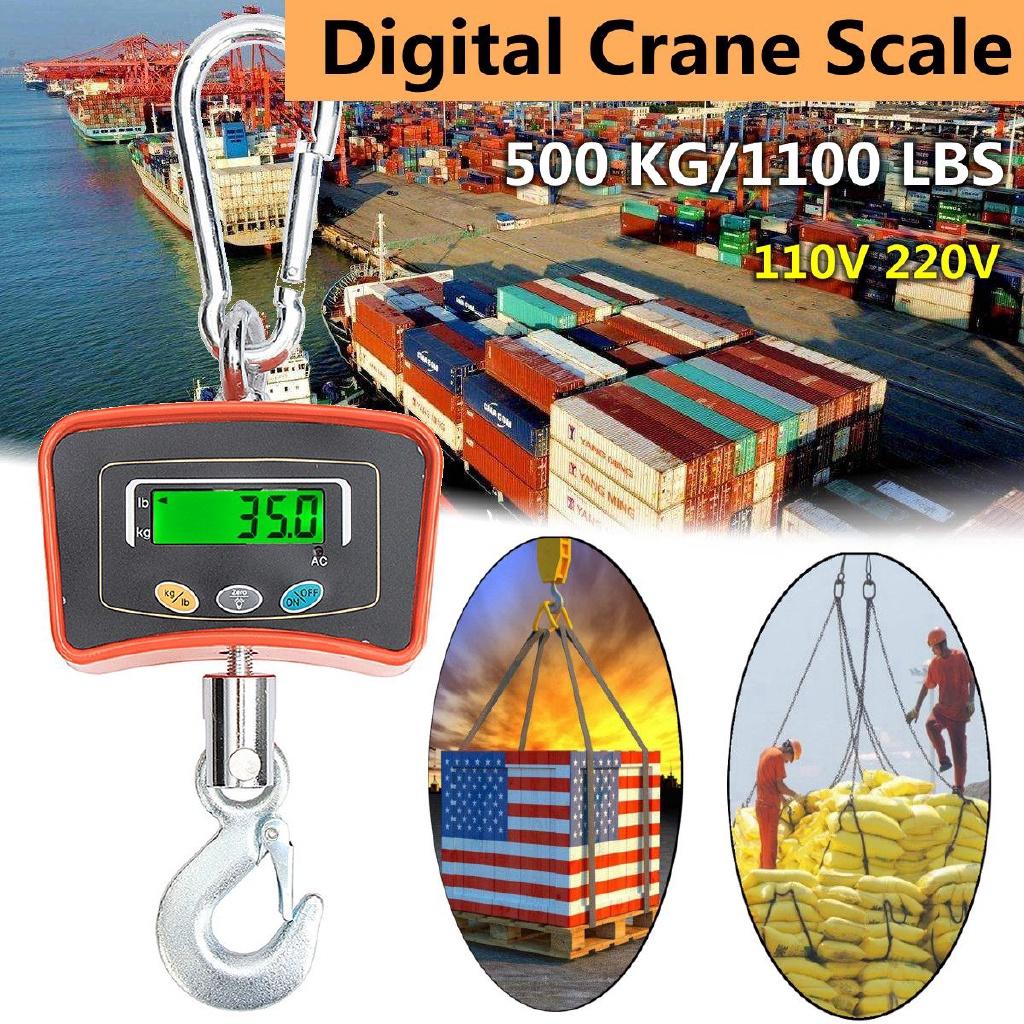 500 KG / 1100 LBS Digital Crane Scale Heavy Duty Industrial Hanging Scale LCD Weighing Scales High Accurate