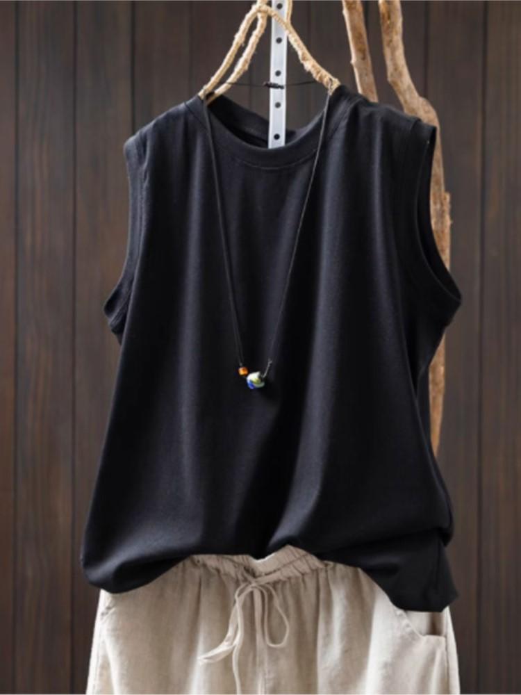 Johnature Женские повседневные топы однотонные летние безрукавки с круглым вырезом мягкие трикотажные топы