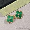 High-Version 18K Rose Gold Earrings: Four-Leaf Clover with White Mother-of-Pearl & Red Agate - Fashionable, Luxurious, INS Style.