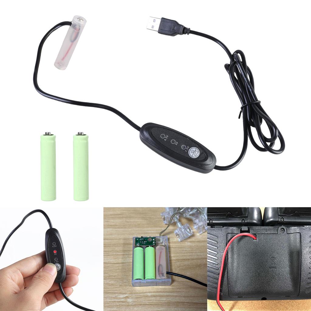 118cm Virtual Battery Elimination Cord USB Power Cable Replace 1pc to 3pcs 1.5V LR03 3A Batteries for Fan Toy Tool