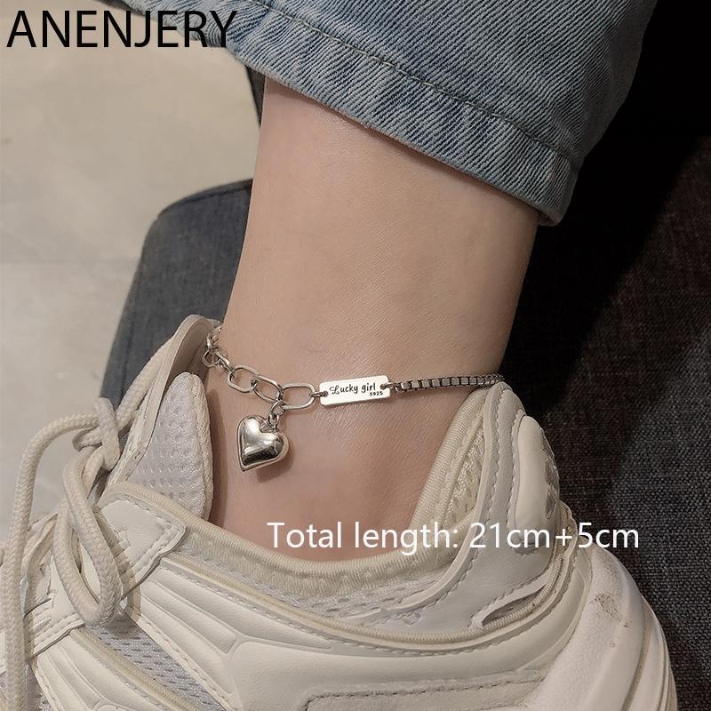 ANENJERY нежный браслет ручной работы серебряного цвета с сердцем любви для женщин тайский серебряный браслет ювелирные изделия в подарок S-B397