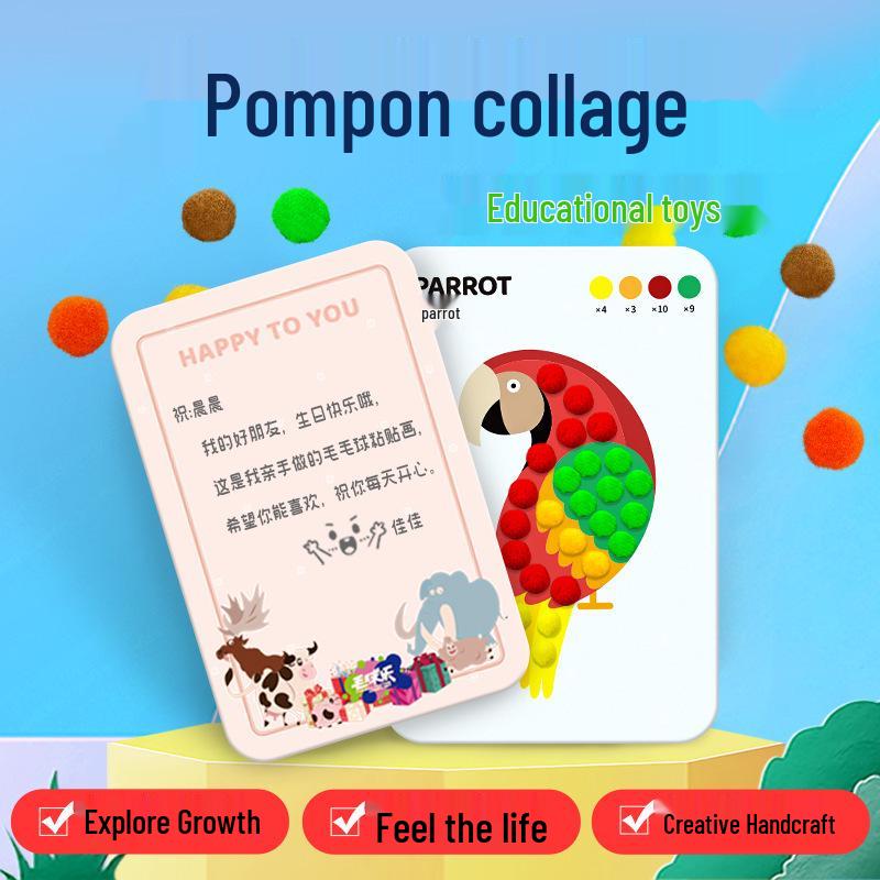 Набор для коллажа из помпонов для девочек, 3-6 лет - DIY Креативная игрушка ручной работы