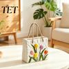 Artistic Living Room Decor Handbag Shaped Ceramic Vase, Tulip Flower Embossed Modern Large Tote Bag Desktop Aesthetic Vase Storage Box with Jute Rope