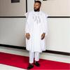 African Men's Traditional Three-Piece Set: Embroidered Robe, Pants, and Matte Cloth