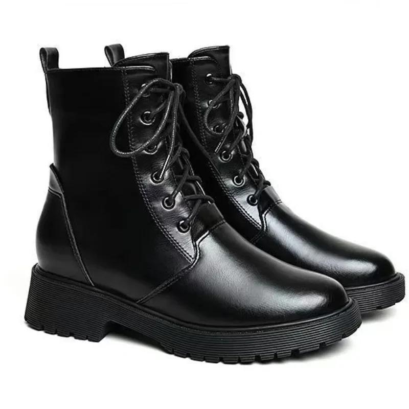 Модная женская обувь 2024 года, новые женские ботинки с боковой молнией, зимние, с круглым носком, теплые, однотонные, короткие, на низком каблуке, модные ботинки Botas De Mujer