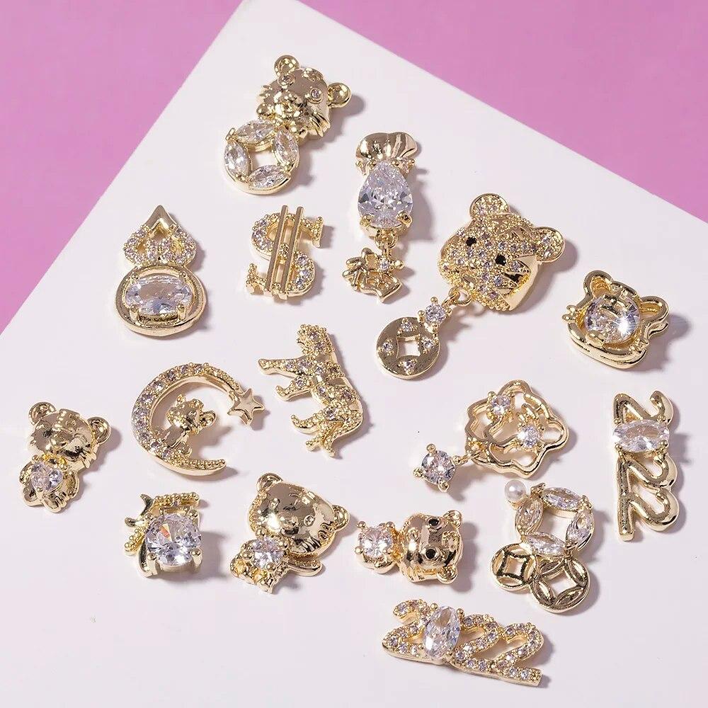 Chinese New Year 3D Nail Art Accessories Jewelry Decorations DIY Tiger Lucky Money Bag Crystal Red Gemstone Rhinestone Beads