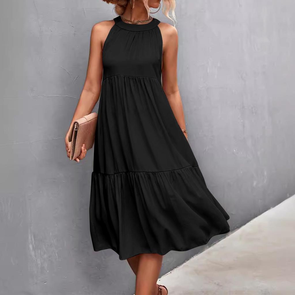 Женские летние свободные повседневные пляжные платья без рукавов с однотонным принтом и висячим вырезом