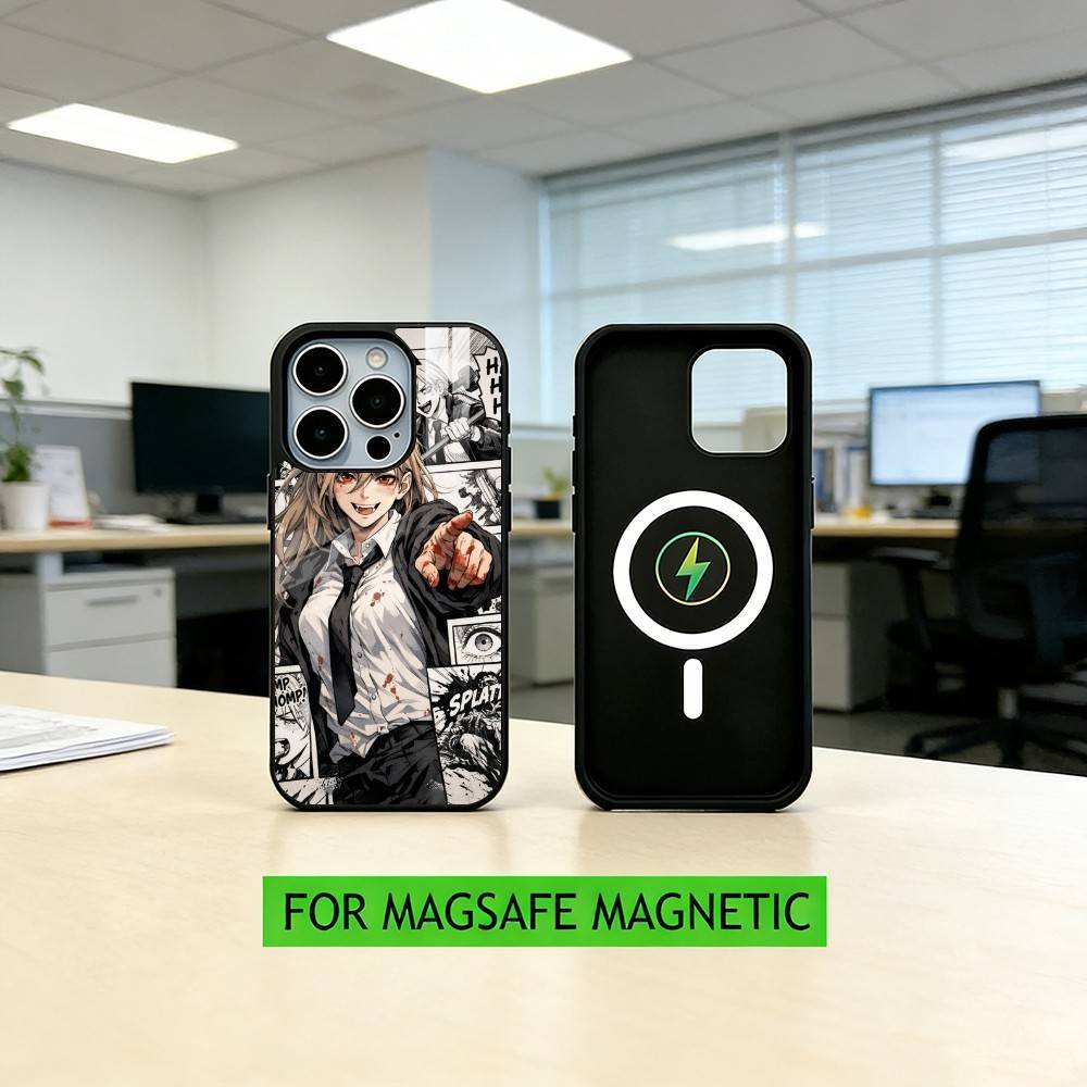 Chainsaw-w Man P-Power Phone Case For iPhone17,16,15,14,13,12,11 Plus,Pro Magnetic For Magsafe Wireless Charging