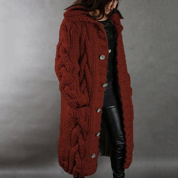 Women's Autumn Winter Long Sleeve Knitted Cardigan Coat Casual Streetwear Hooded Sweater Coat