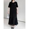 Dimanaf Women New 2025 Summer Plus Size Casual Short Sleeve Dress Basic Loose Long Dress Maxi Black Lace
