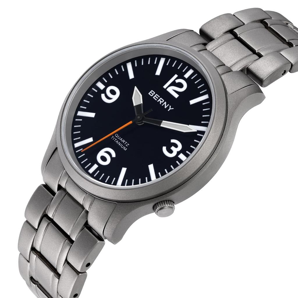 BERNY Титановые Японские Кварцевые Часы с Плавно Идущей Секундной Стрелкой 5 АТМ Водонепроницаемые Аналоговые Кварцевые Часы с Супер Люминесцентным Сапфировым Стеклом Мужские Часы, Механизм, VH31,