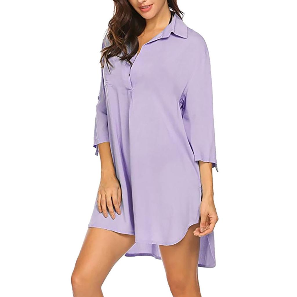 Модные женские однотонные женские рубашки с v-образным вырезом и карманами, топ с длинными рукавами