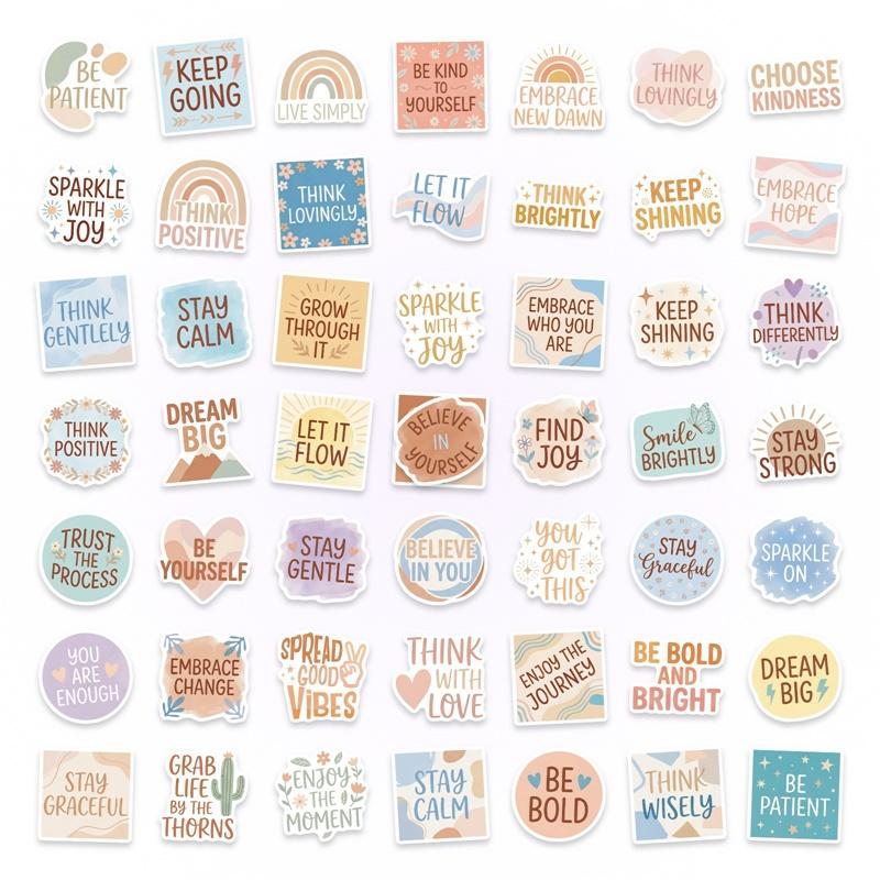 10/30/50PCS INS Colored BOHO Inspirational Sticky PVC Sticker Stationery DIY Laptop Luggage Skateboard Decoration Scrapbooking