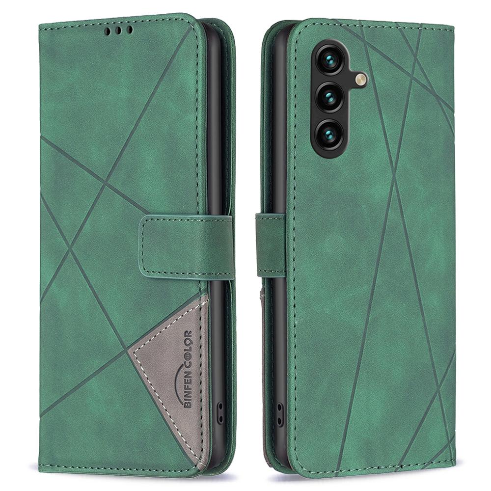 BINFEN COLOR For Samsung Galaxy A55 5G Phone Cases Wallet Stand Geometry Imprinted Leather Cover