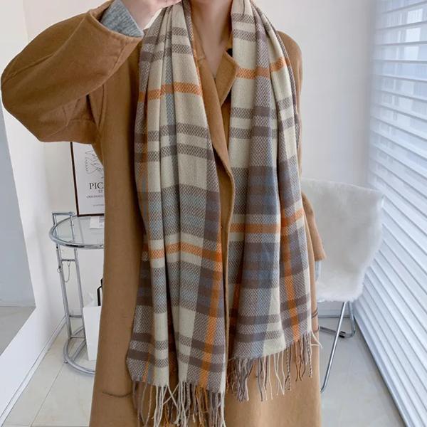 WTEMPO Женские осенне-зимние милые ветрозащитные шарфы в стиле ретро, элегантные, в клетку, с принтом в виде маленьких сердечек, рождественские, новогодние, теплые, с кисточками, подарки