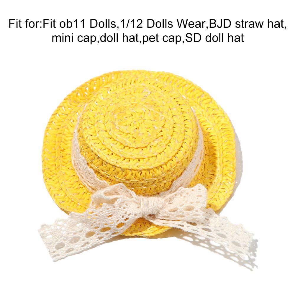 Ручная работа для куклы 1/12, кружевной бант, плетеные вручную шляпы, аксессуары для кукольной шляпы, соломенная шляпа, украшение для кукольного дома
