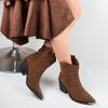 European & American Plus Size Women's Suede Ankle Boots - Pointed Toe, Mid Chunky Heel, Western Style, V-Cut Design.