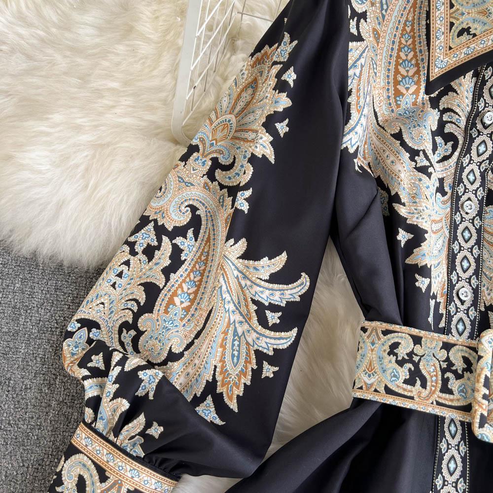 МОДА Платье-рубашка в стиле ретро с принтом в стиле суда, воротником-поло, новое высококачественное платье с французской талией, весна 2024 г.