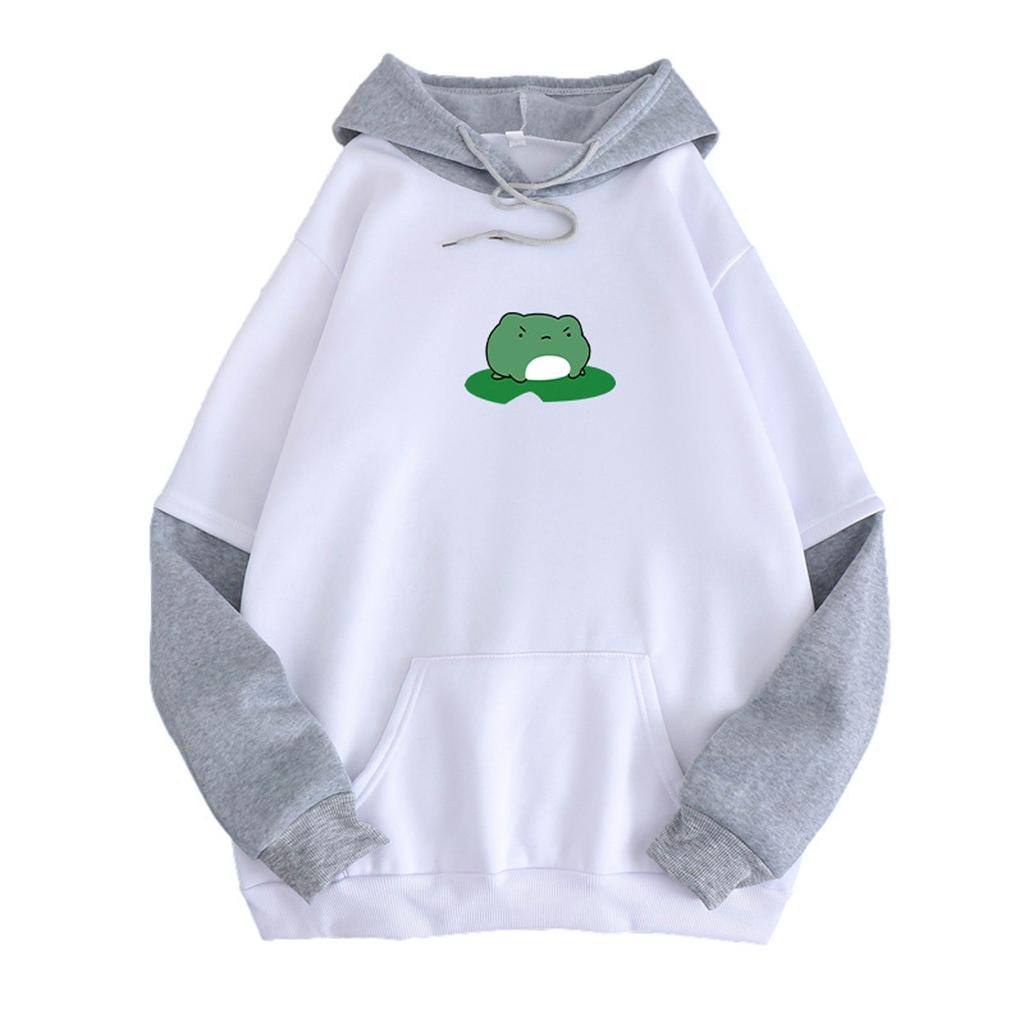 Women's Hooded Drawstring Stitching Collision Color Long-Sleeved Sweatshirt