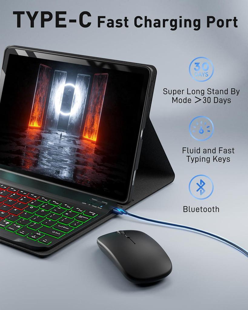 Защитный чехол для планшета Lenovo M11 с цветной подсветкой и Bluetooth-клавиатурой (2025)