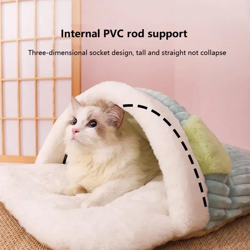 New Warm Sleeping Bag Cats and Dogs Deep Sleep Nest Cushion with Pillow Removable Pet Bed Winter Comfortable Soft Cozy Pet Carri