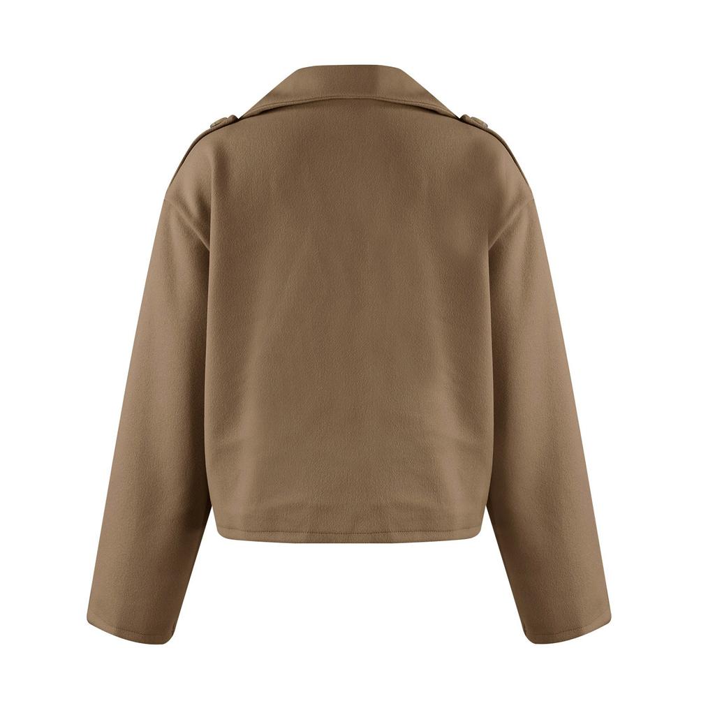 Fashion British Suit Collar Solid Colour Tweed Small Jacket