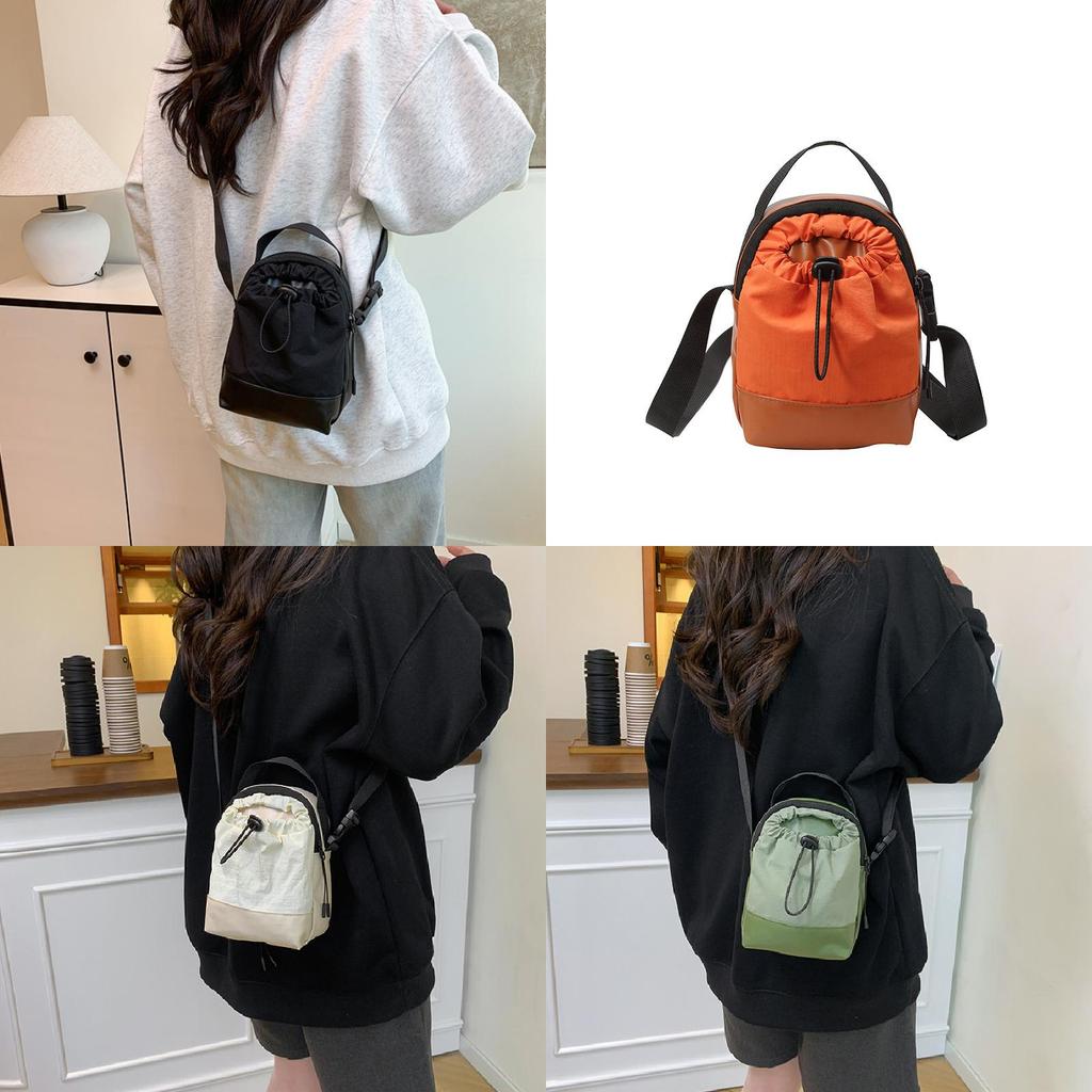 Simple Color Blocked Women Casual Drawstring Water Bottle Bag For Daily Use