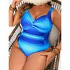 2025 Синий Градиент Плюс Размер Купальник Женский На Бретелях Пуш-ап Большой Цельный Купальник Летний Пляжный Полный Купальник