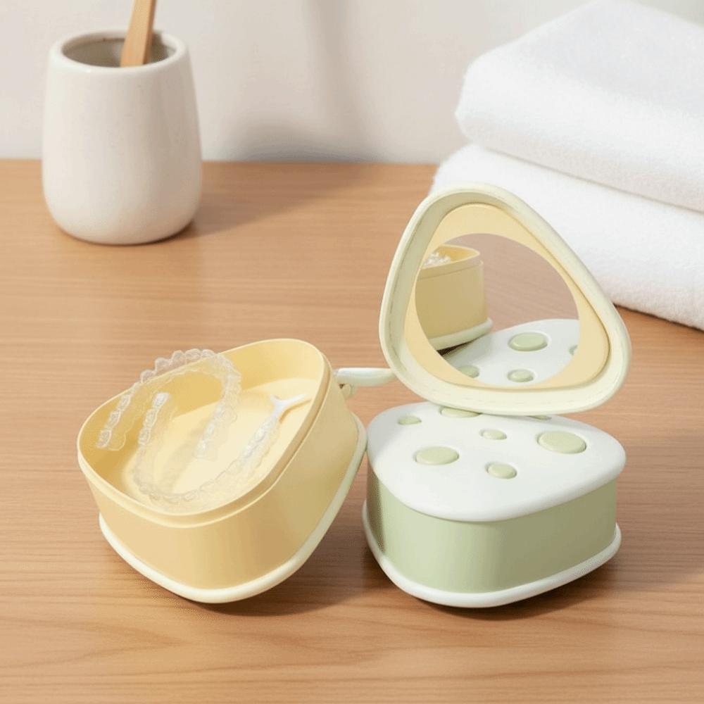 Leak Proof Denture Braces Container Cheese Shape Triangle Mouth Guard Case Tooth Care Tool