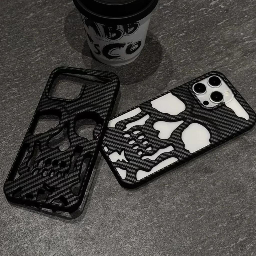 3D Matte Metallic Color Hollow Out Skull Phone Case for 16 15 13 12 11 14 ProMax 16 15 Plus Fashion Shockproof soft Cover