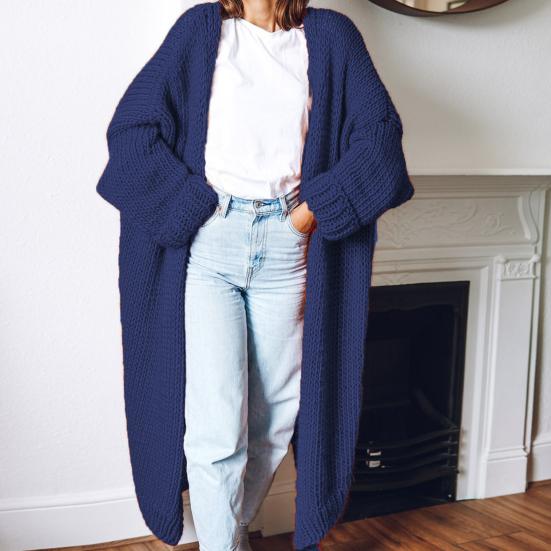 Свитер-кардиган с открытой вышивкой, морозостойкий теплый кардиган, однотонный стиль, свитер длиной до середины икры, пальто, повседневная одежда