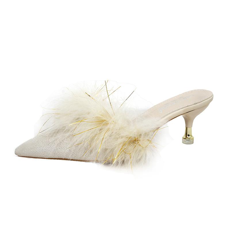 Тапочки на высоком каблуке женские новые Mao Mao модная верхняя одежда на высоком каблуке универсальные туфли-мешок на голову полутапочки цельные