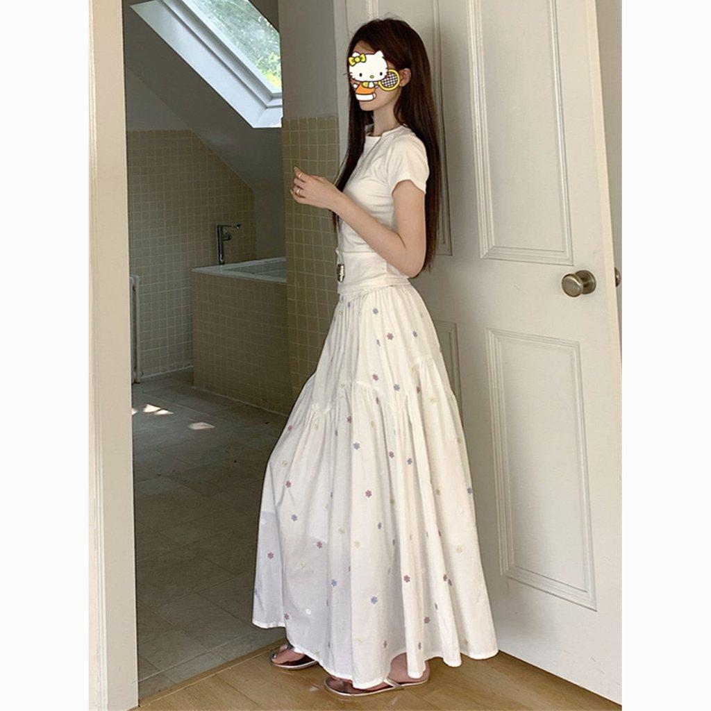 Cotton Blended Floral Midi Skirt With High Waist For Spring Summer Fashion Collection